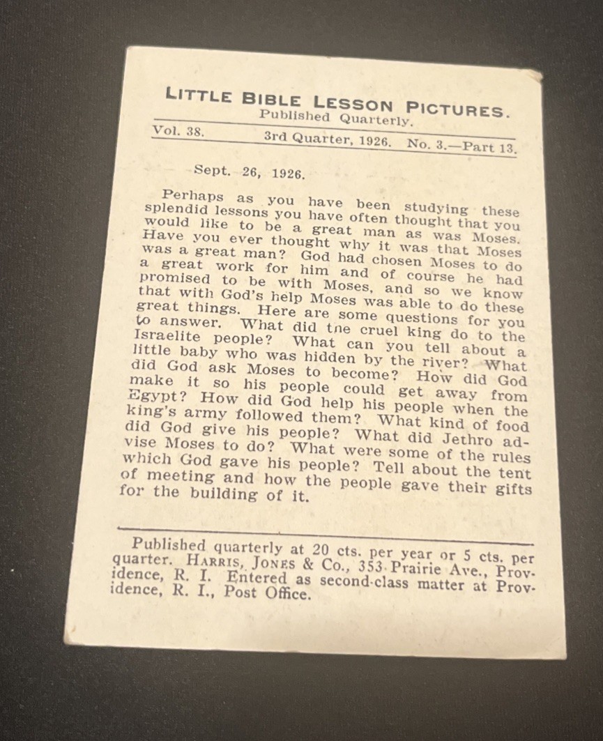 Antique 1926 Early Leaders Of Israel Bible Lesson Card Providence Lithograph Co