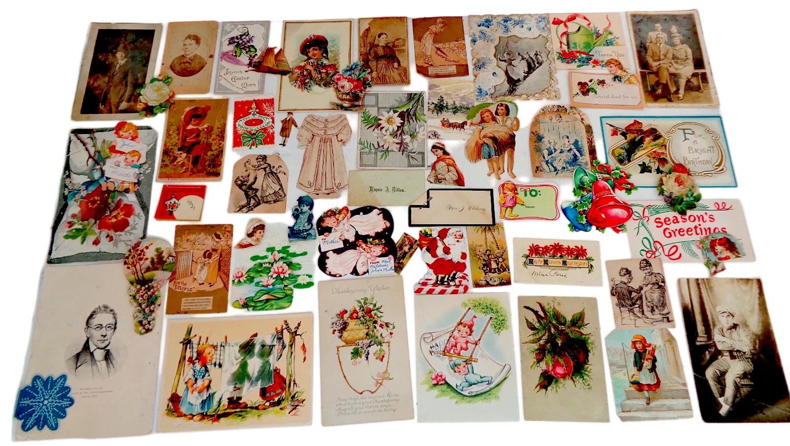 Euphemera Assorted Vintage Paper Photos Cards Postcards Cutouts Lot of 50+