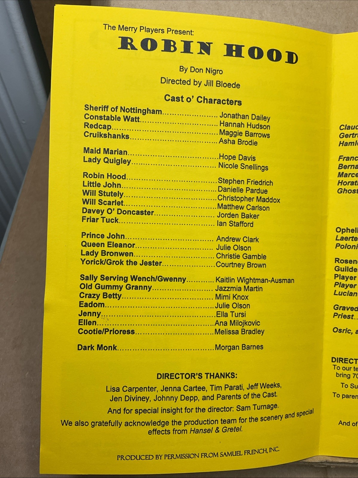 2004 Charlotte Children’s Theatre Robin Hood Hamlet Honk Jr Nc **Has Names B73