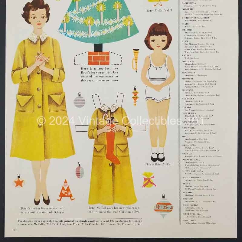 1954 Betsy McCall Trims The Tree Christmas Paper Doll art decor vintage print ad
