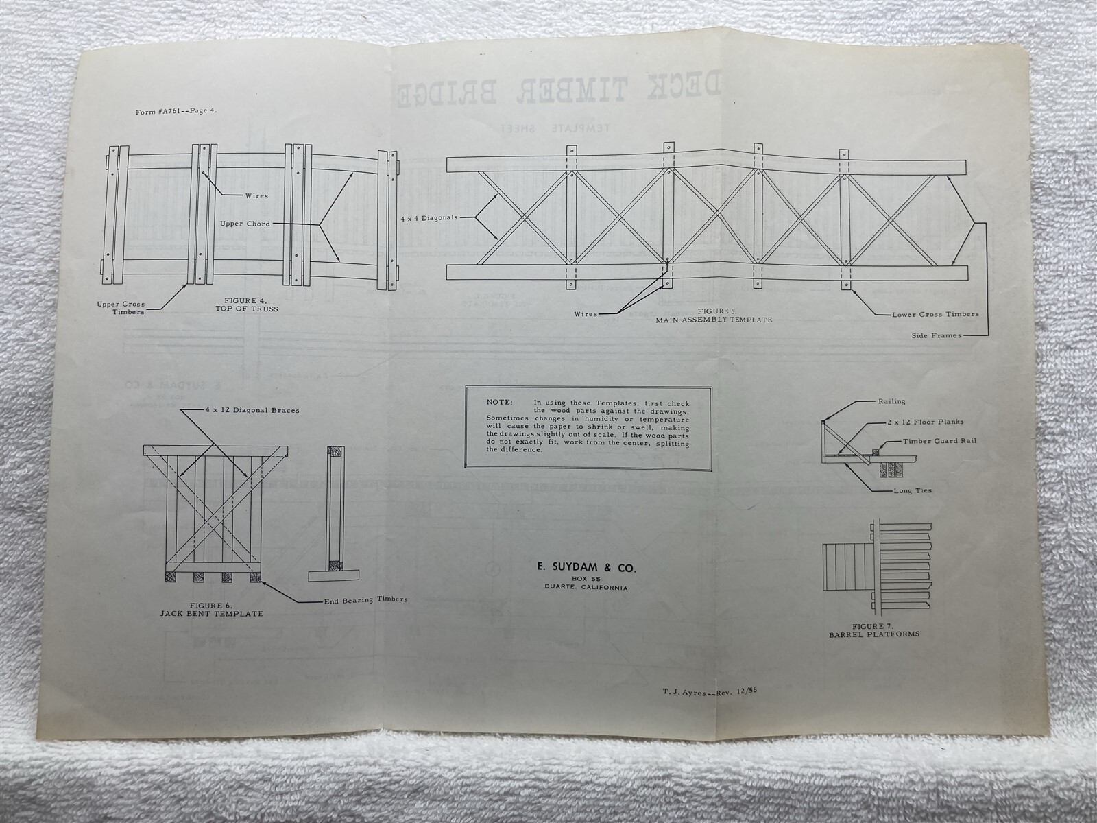 1956 E. Suydam & Company Deck Timber Bridge Model Train Instruction Sheet Vtg