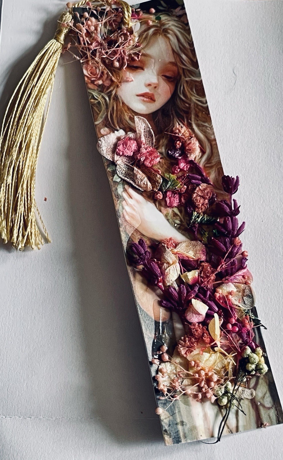 Handmade Bookmark Real Dried Flowers Fairytales Fairies Tassel Double Sided