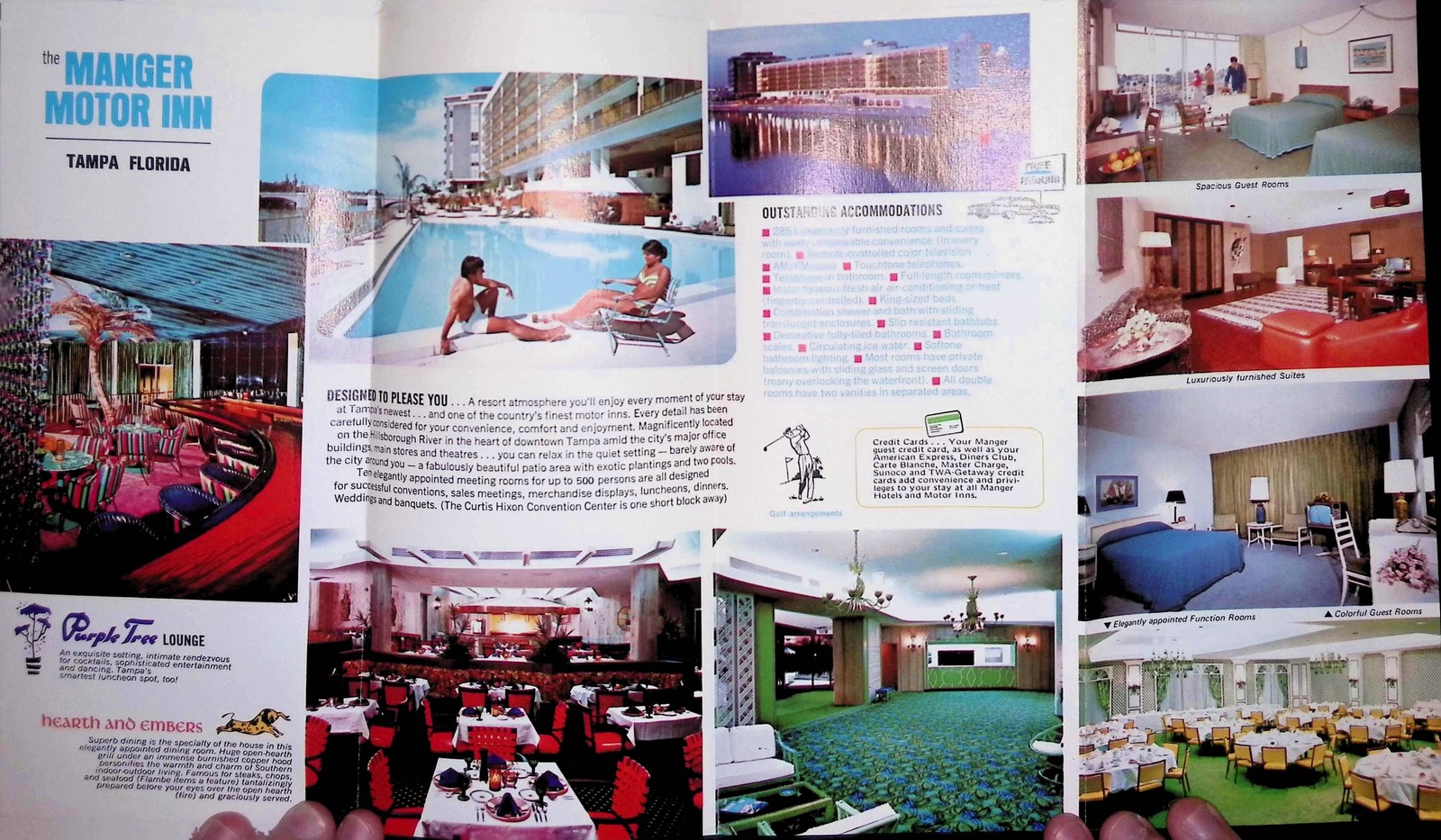 1950s Manger Motor Inn Brochure Wilmington DE Pool Map Motel TV
