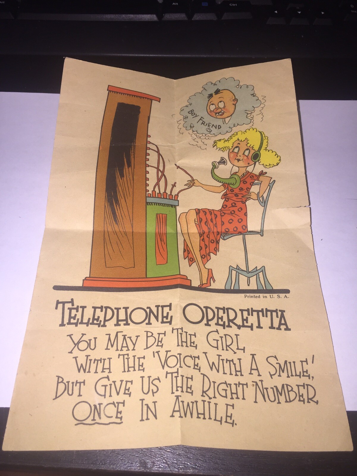 Cartoon Paper Vintage 1934 Telephone Operated