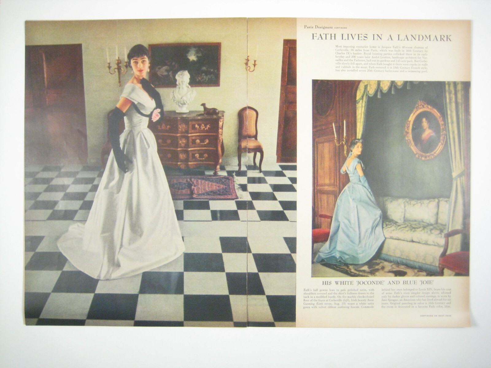 Vintage 1950s Life Magazine Fashion Pages Parisian Designers Dior Givenchy Gown
