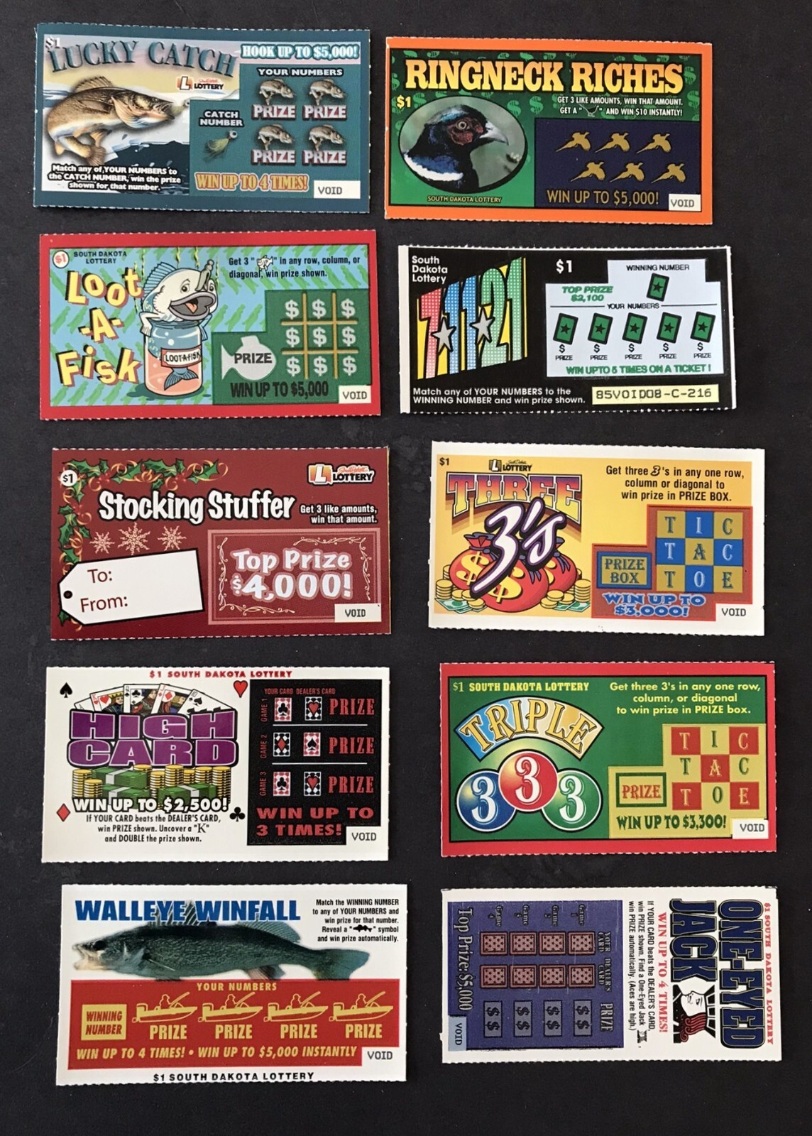 South Dakota Instant SV Lottery Tickets,1980s-early 2000s Lot B-3 ,no cash value