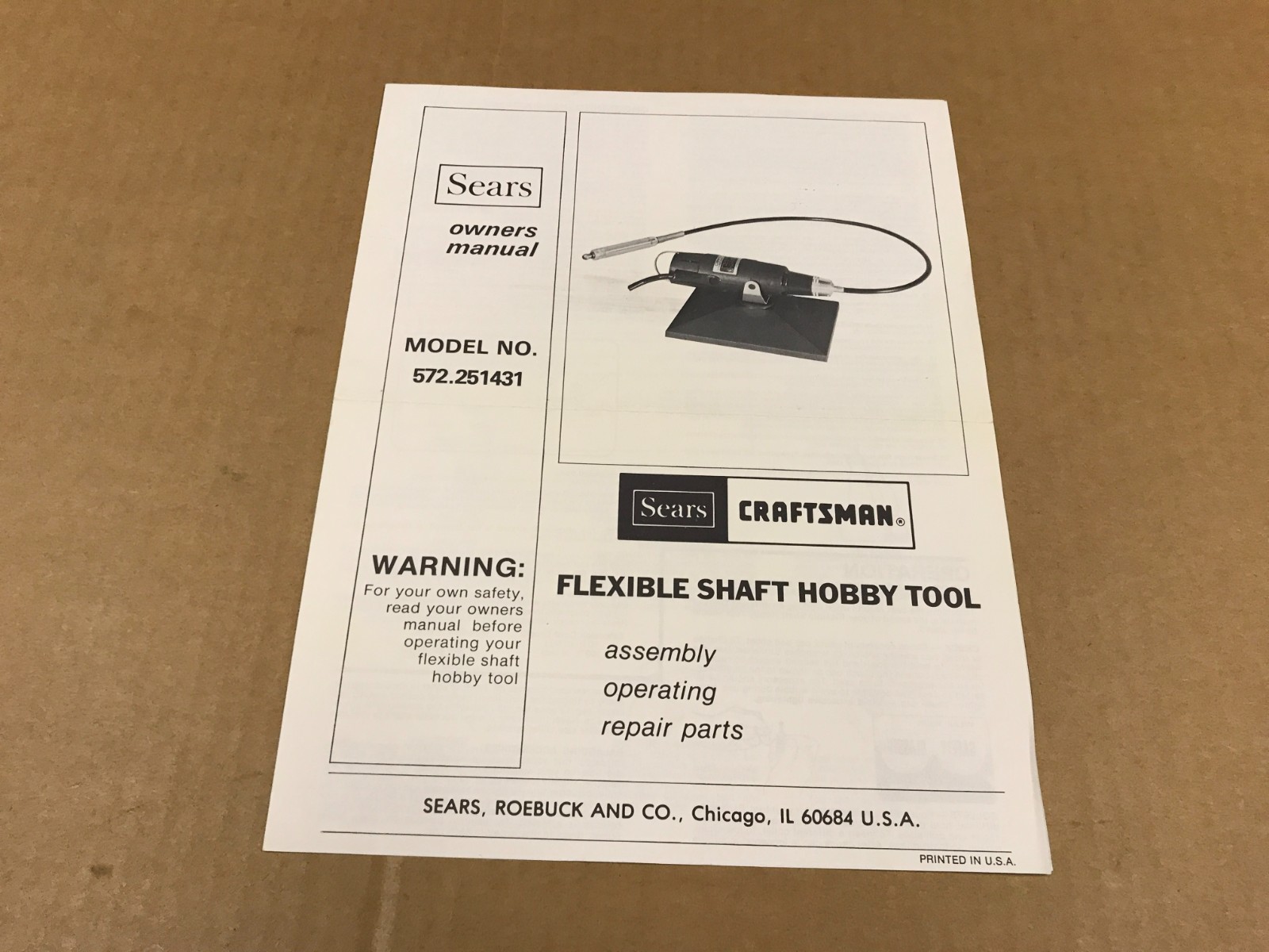 Vintage Sears Craftsman Flexible Shaft Hobby Tool Owner’s Manual