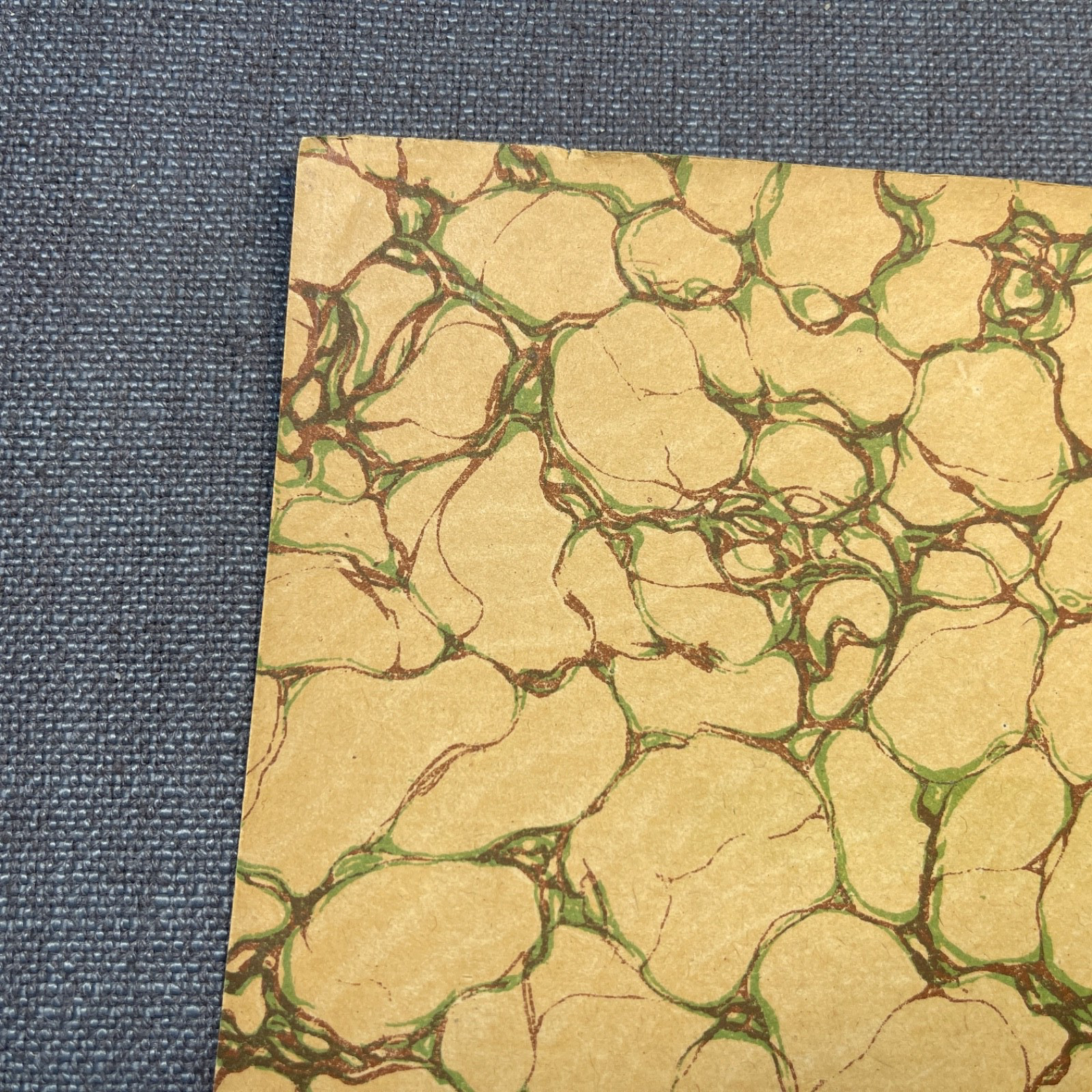 Antique Marbled End Papers Pair Bookbinding Yellow Brown Green