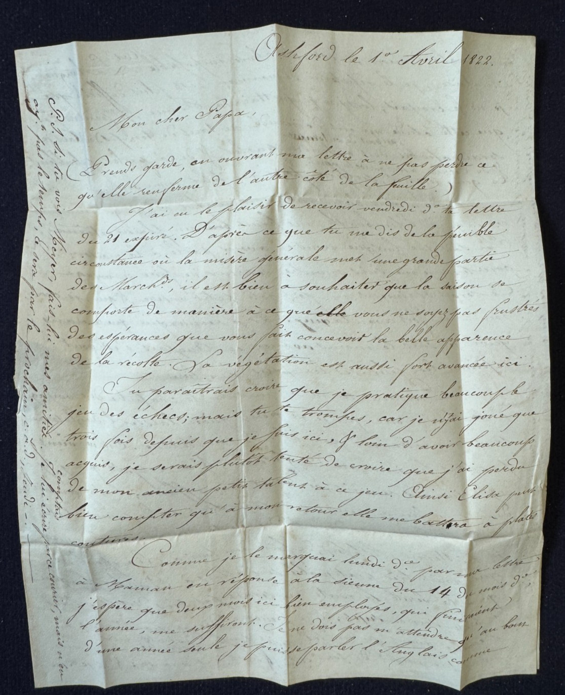 ANGELETERRE – Letter From ASHFORD To LA ROCHELLE / 1822 / “More To Pay”