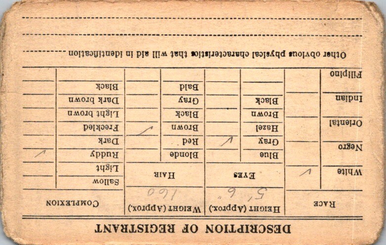 1940 Selective Service Registration Certificate Draft Card Philadelphia PA