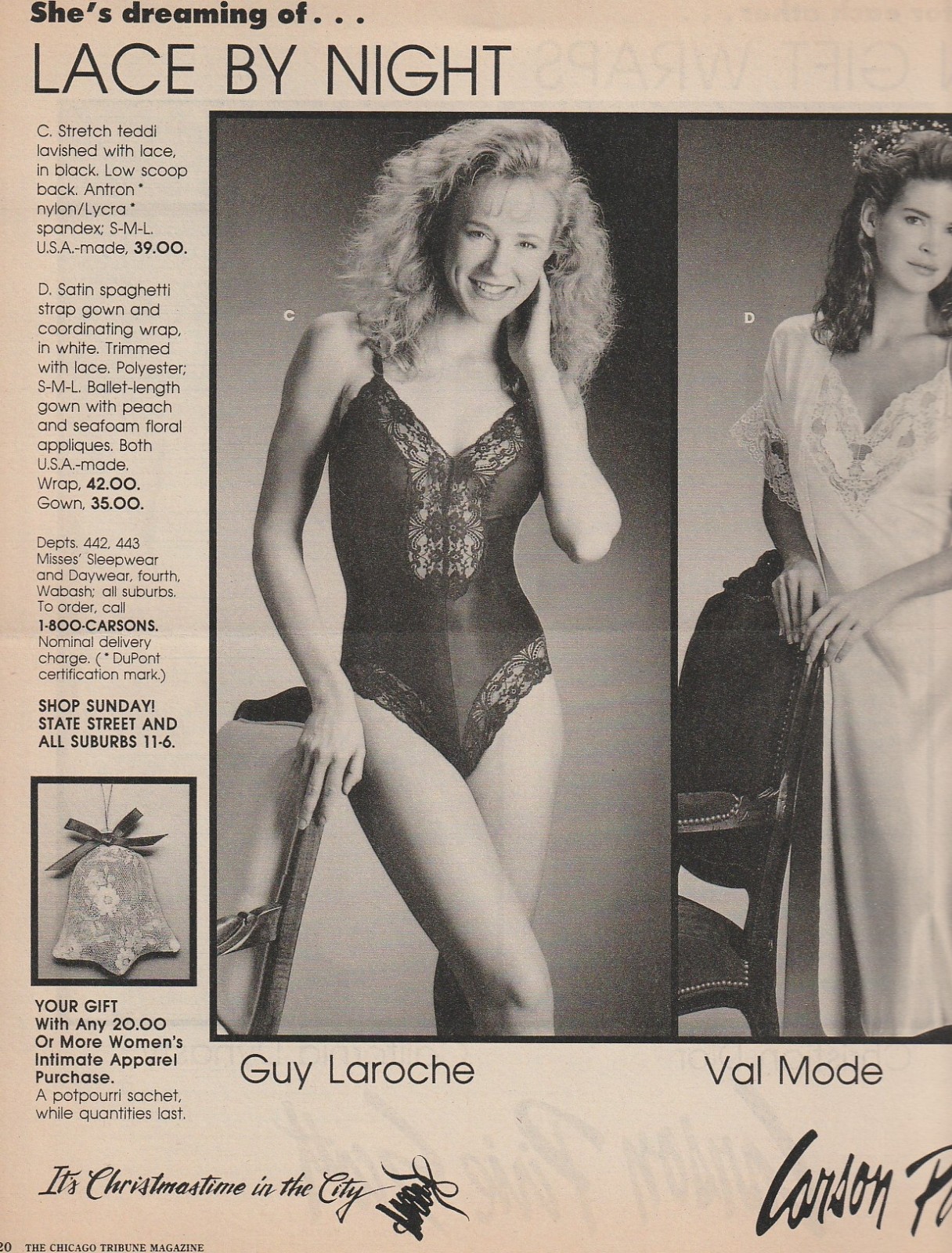 Pretty Woman in Stretchy Teddy Vintage 80’s Lingerie Fashion Photo Ad Clipping