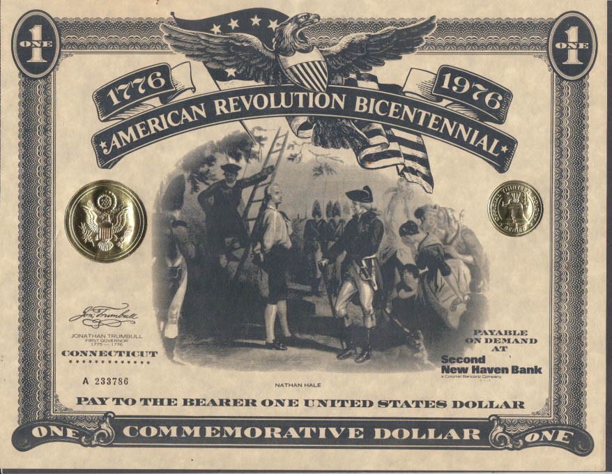 American Revolution Bicentennial Commemorative Dollar Certificate CT 1976
