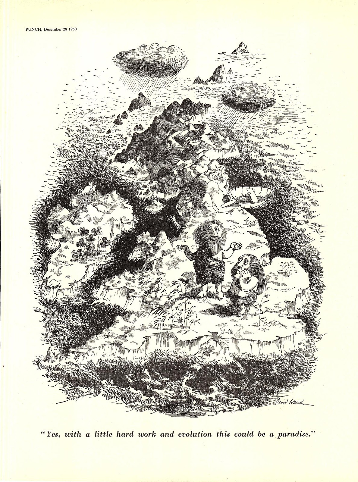 1960 Punch Cartoon Print ‘With Hard Work & Evolution This Could be a Paradise’
