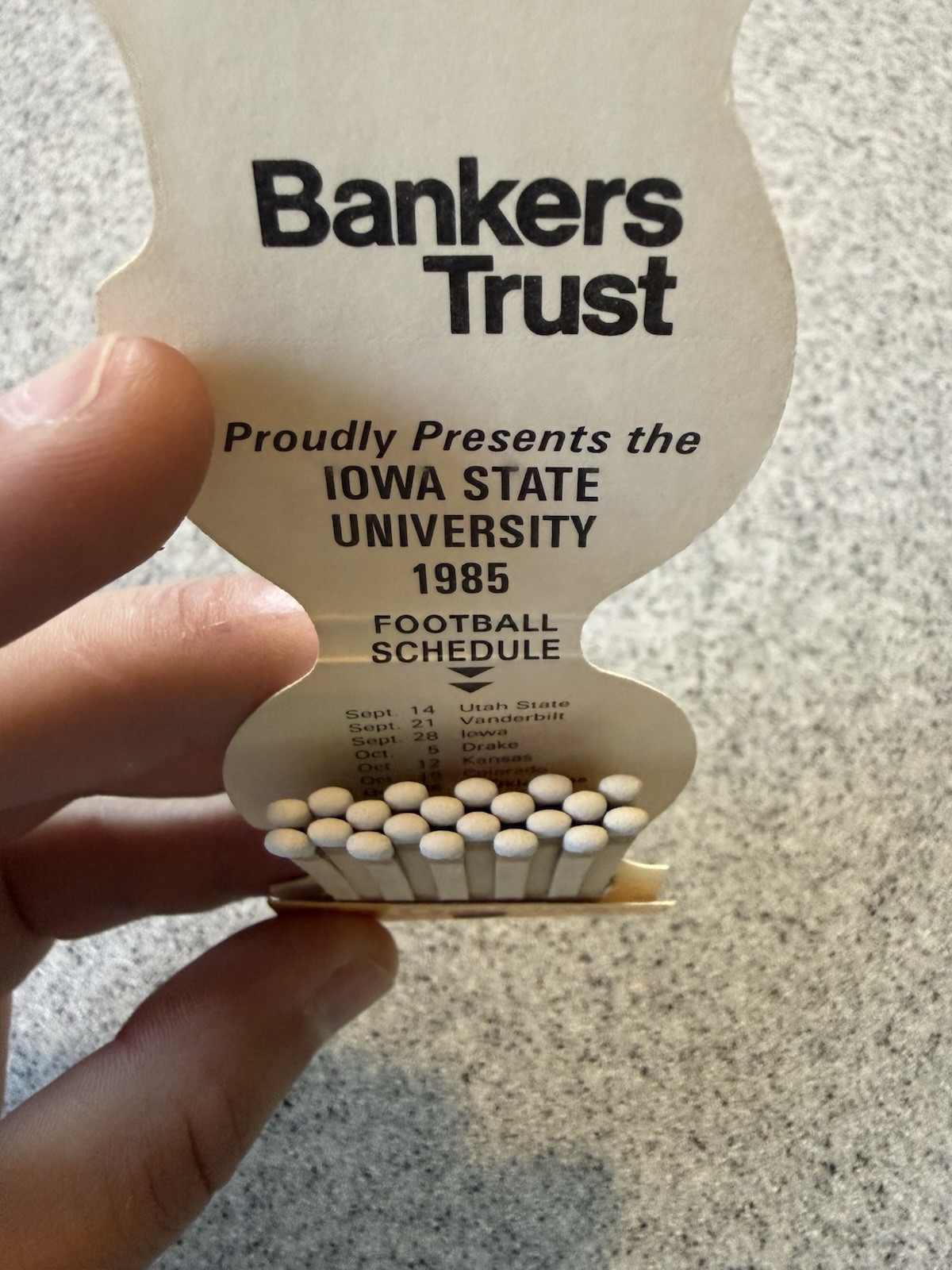 Iowa State Cyclones ISU football helmet schedule 1985 Vintage matchbook J