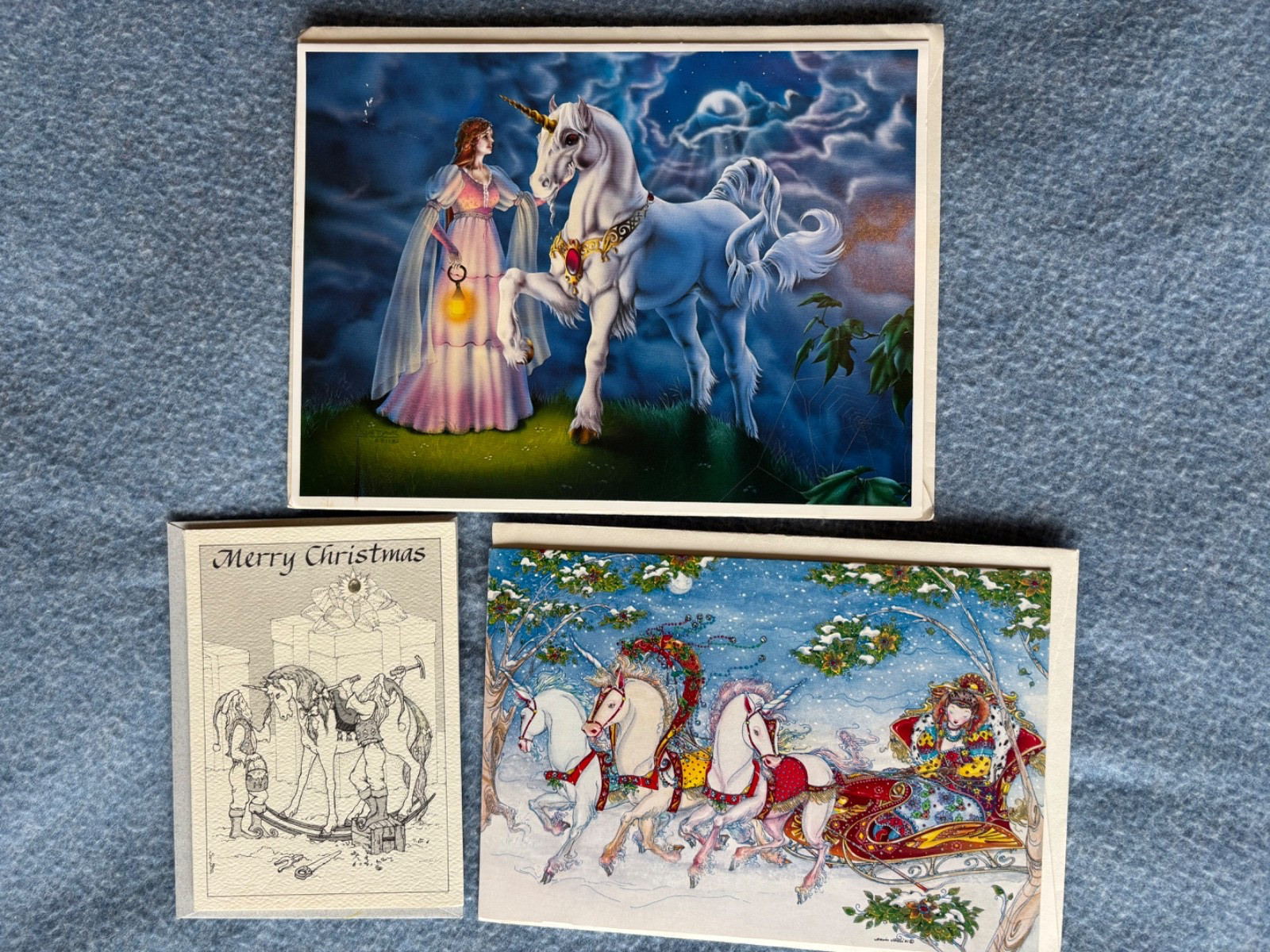 Lot of 13 Assorted Unicorn Greeting Cards, Unused Unsigned with Envelopes