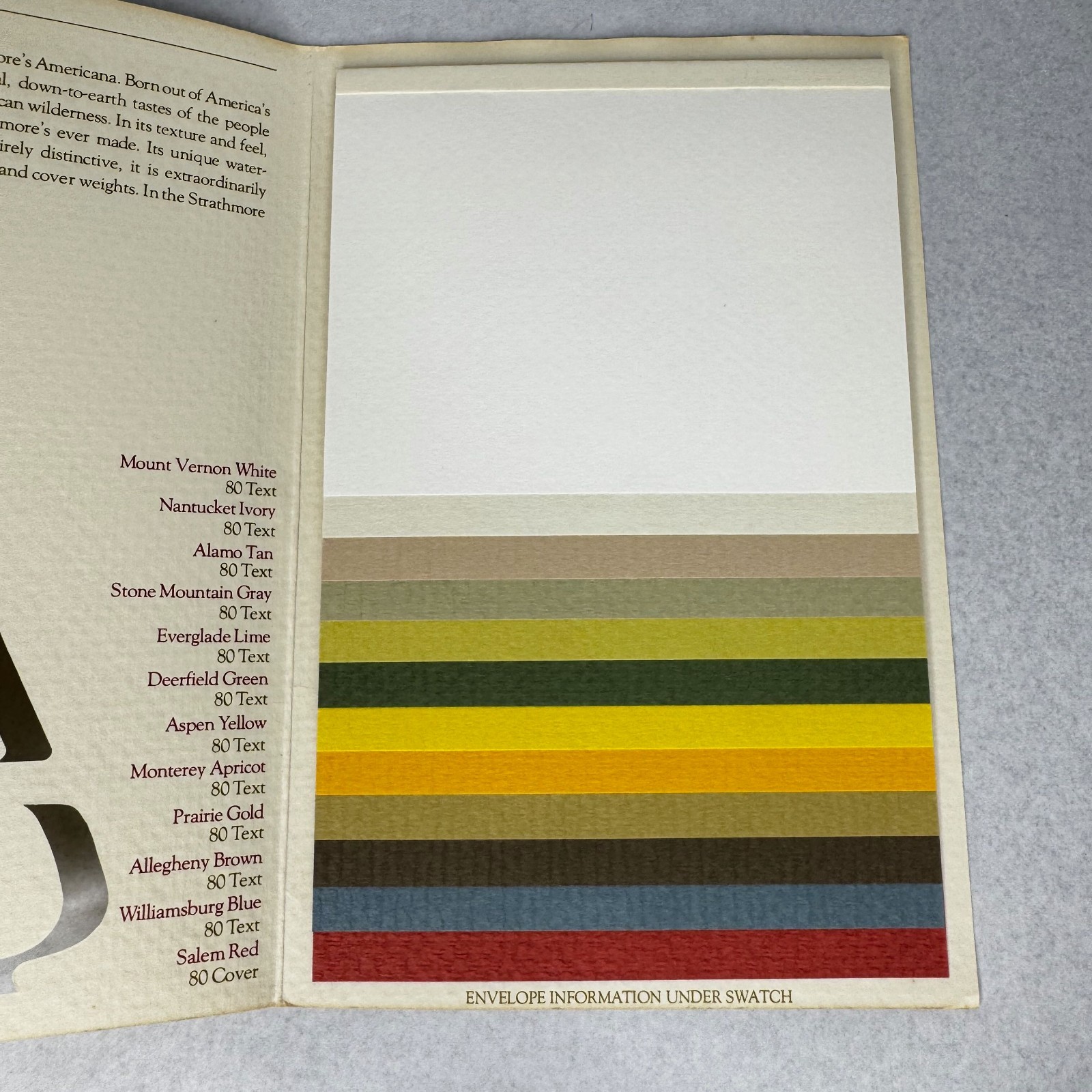 c.1974 Strathmore Americana Paper Swatch Book Felt-Marked Color Samples