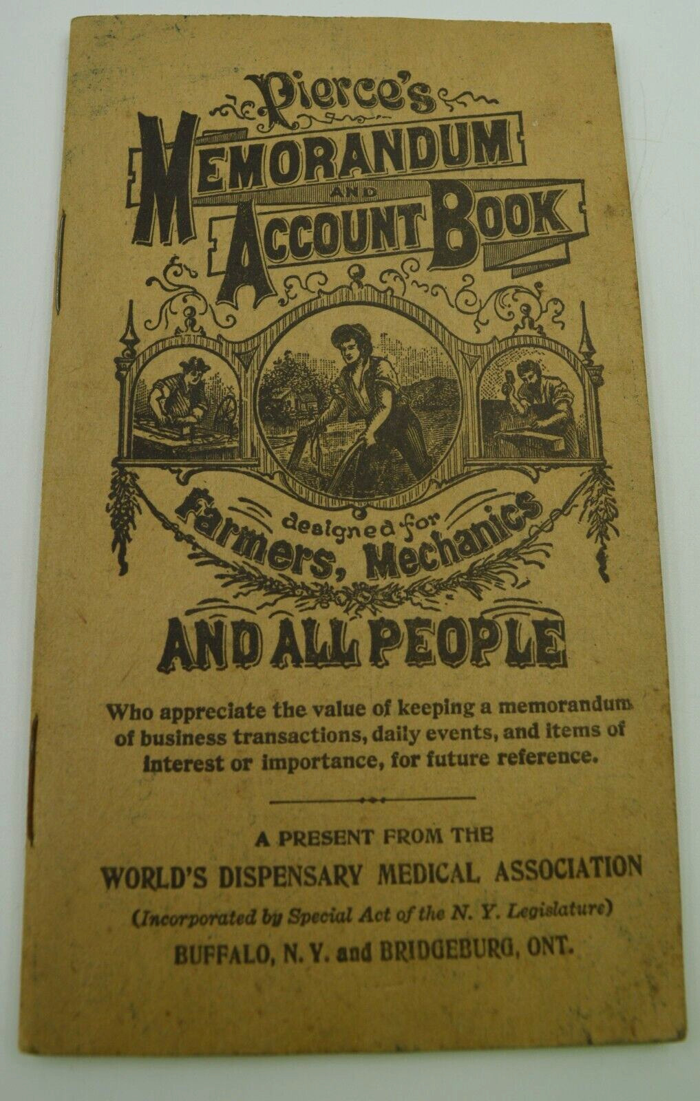 Antique-PIERCE’S MEMORANDUM & ACCOUNT BOOK – Farmers, Mechanics/Medical & People