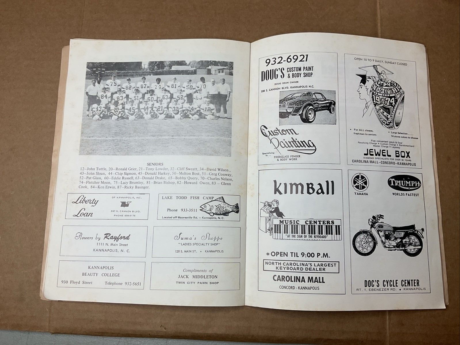 21 Sep 1974 Football Program Kannapolis Vs Lexington High School Nc B69