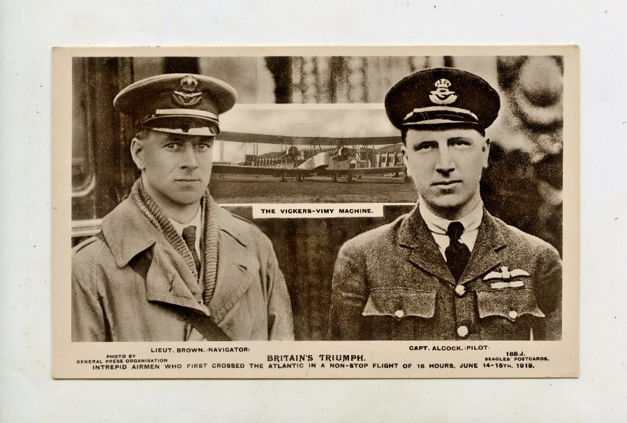 1919 AVIATION POSTCARD 1st CROSSING OF ATLANTIC NON-STOP FLIGHT VICKERS N858