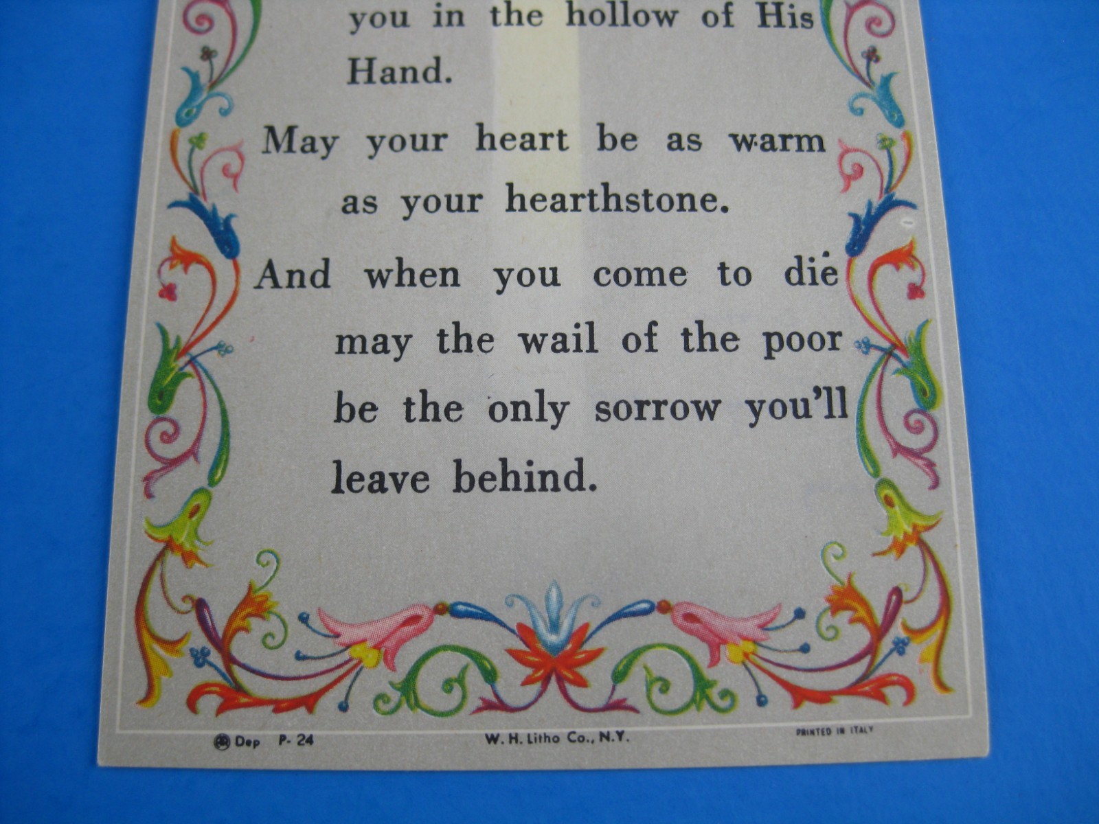 An Irish Wish Poem May The Road Rise Up To Meet You Vintage Prayer Card WH Litho