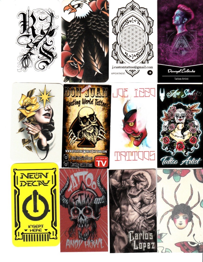 100 Different Vertical American Tattoo Shop Business Cards Set 3
