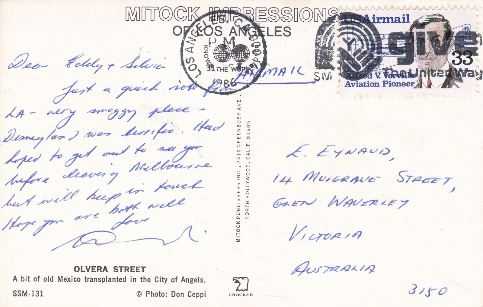 USPC241) PC USA, set of 2, Olvera st a bit of old Mexico in the City of Angels,