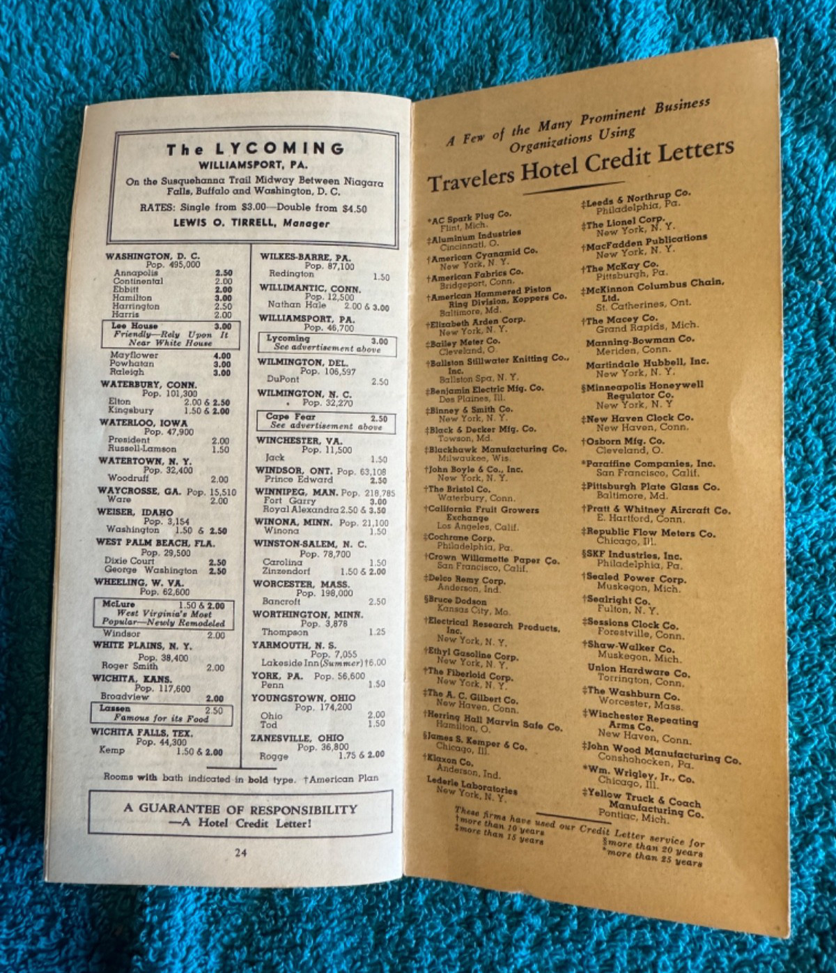 Travelers Hotel Guide State Room Charges 1937
