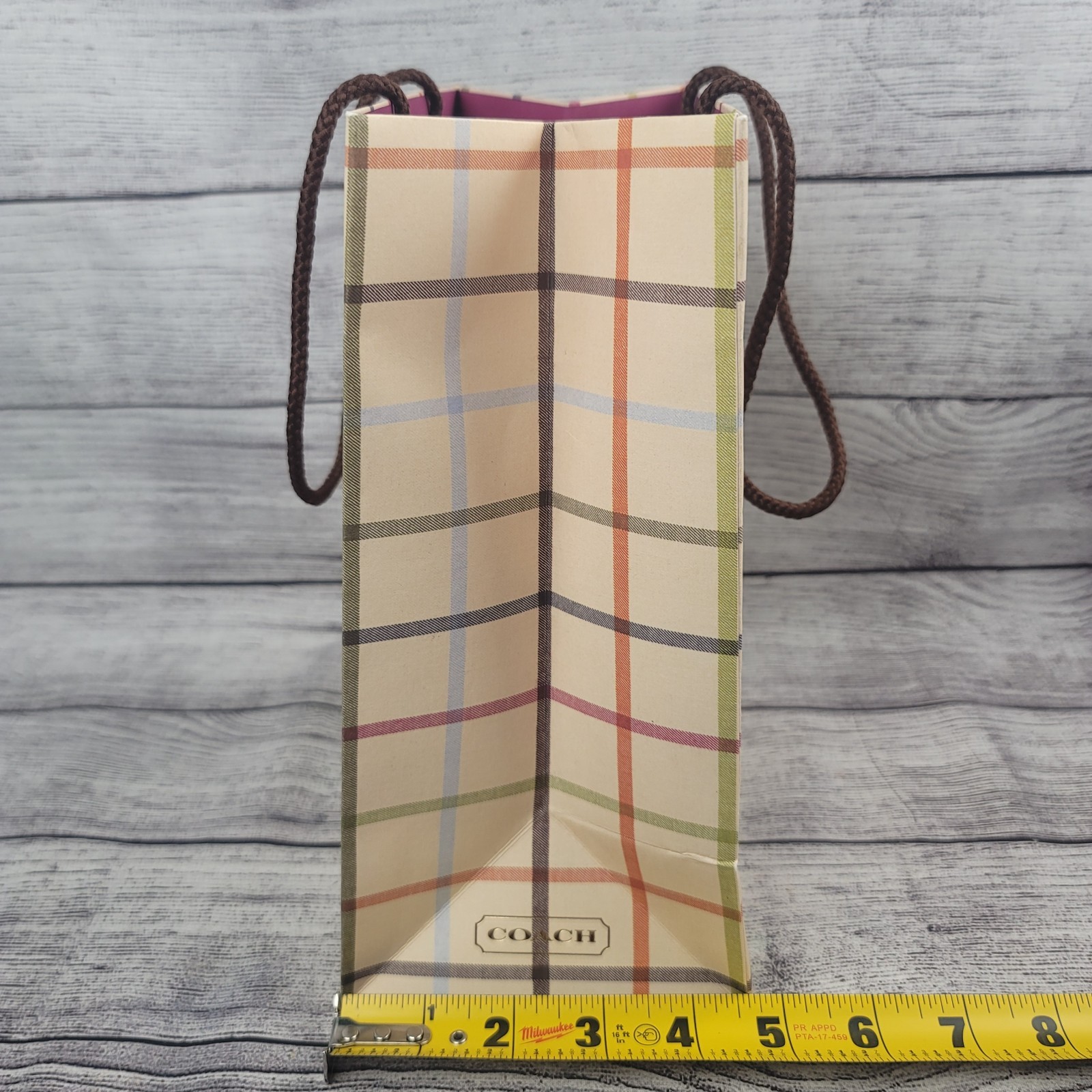 2007 COACH Leatherware Est 1941 Multi-Color Plaid Paper Shopping Bag Approx 8×10