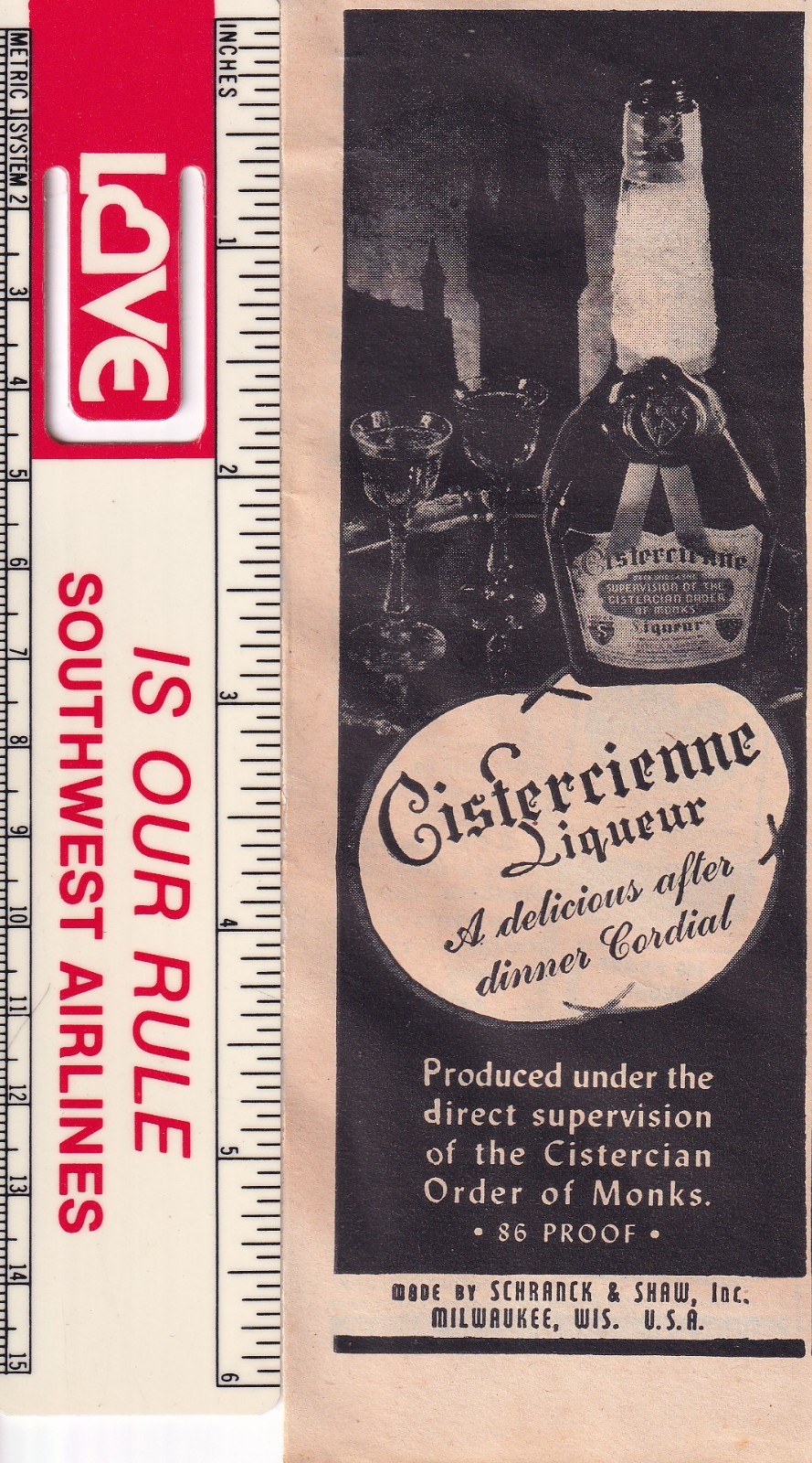 Cistercienne Liqueur 1944 Vtg Print Ad 2″x5″ Schranck & Shaw Milwaukee WI