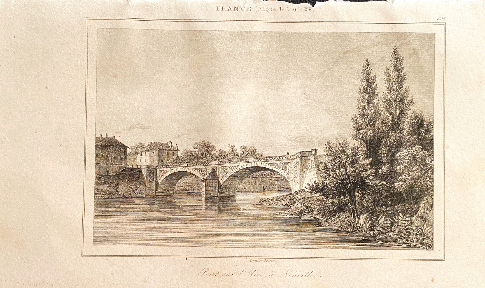 Engraving France 1840 “Pont Sur L’Ain A Neuville”