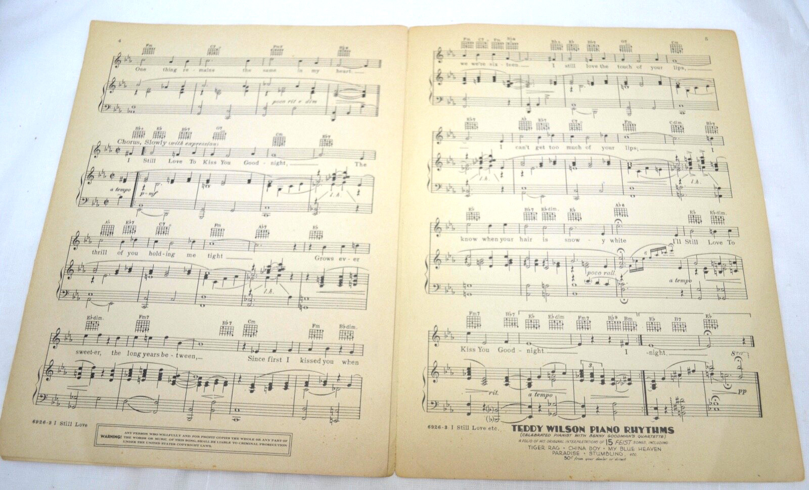 1936 Vtg Sheet Music Piano I Still Love to Kiss You Goodnight From 52nd Street