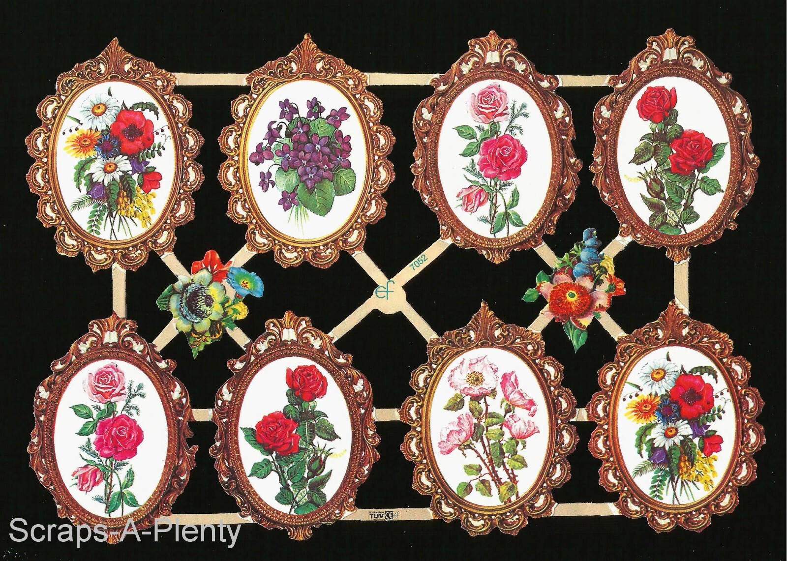 German Embossed Vintage Style Scrap Die Cut – Valentine Cameo Flowers EF7052