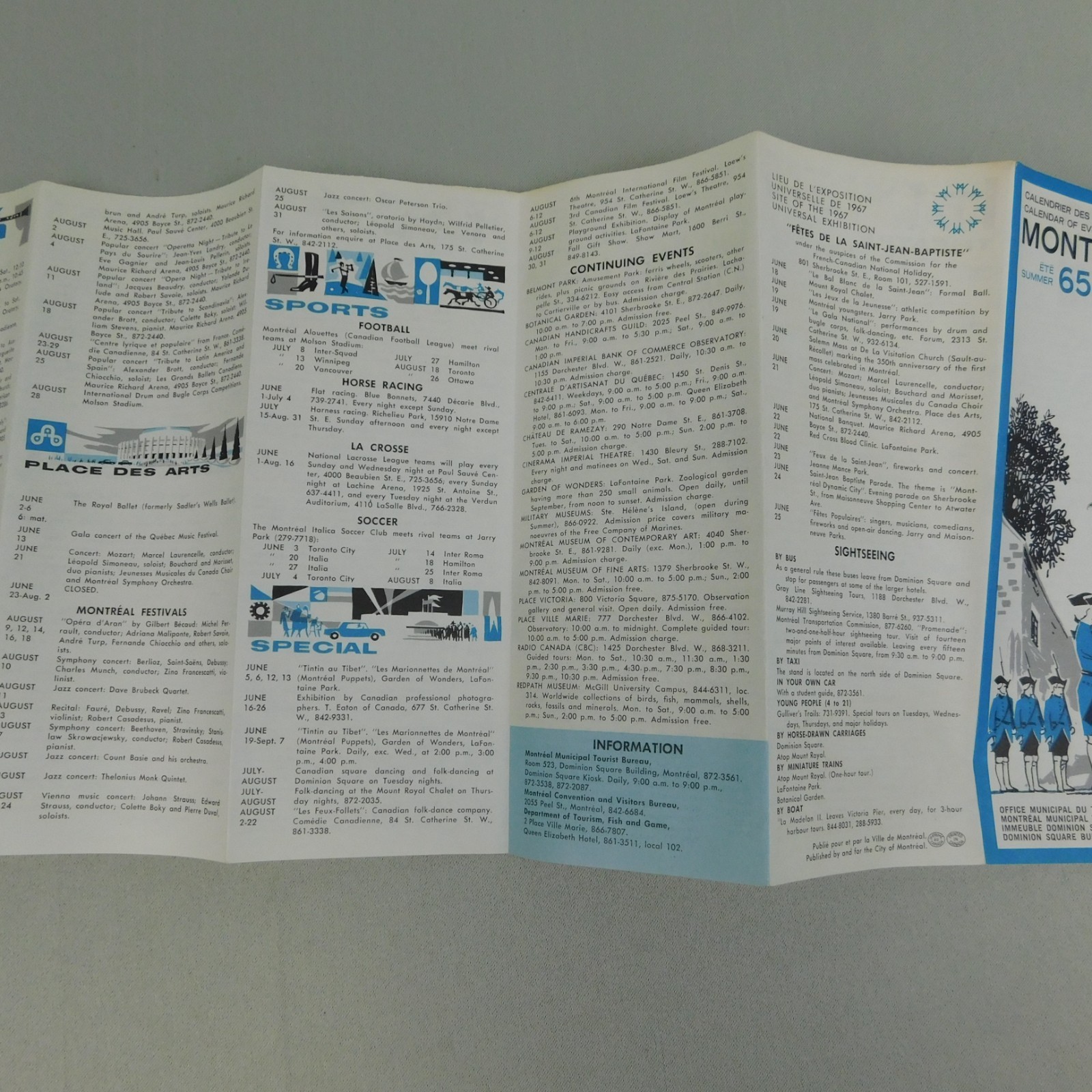Vintage 1965 Montreal Calendar of Events Tourist Travel Brochure