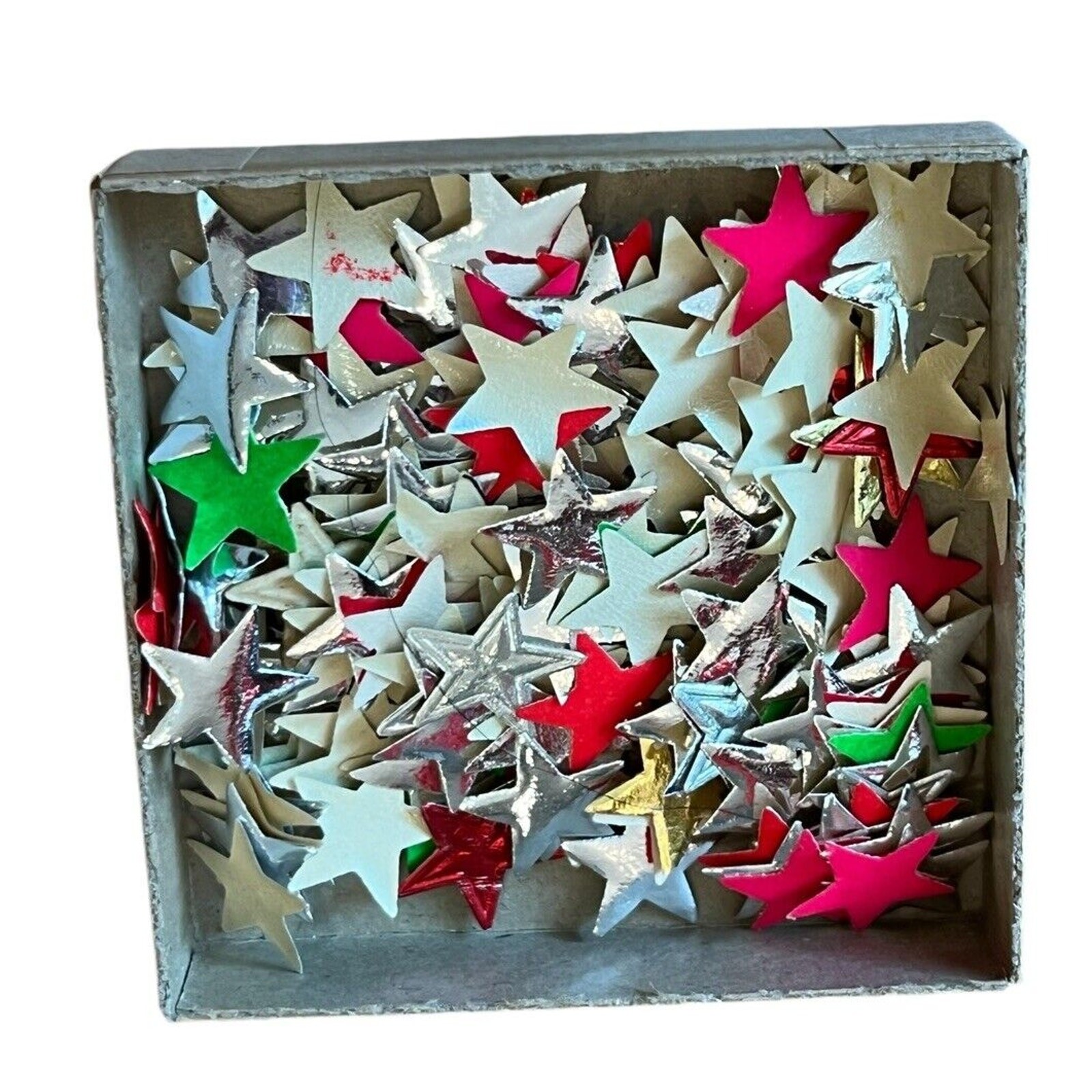 Vintage Dennison Seals Gummed Labels Box Star Unused Sticker Green Red Silver