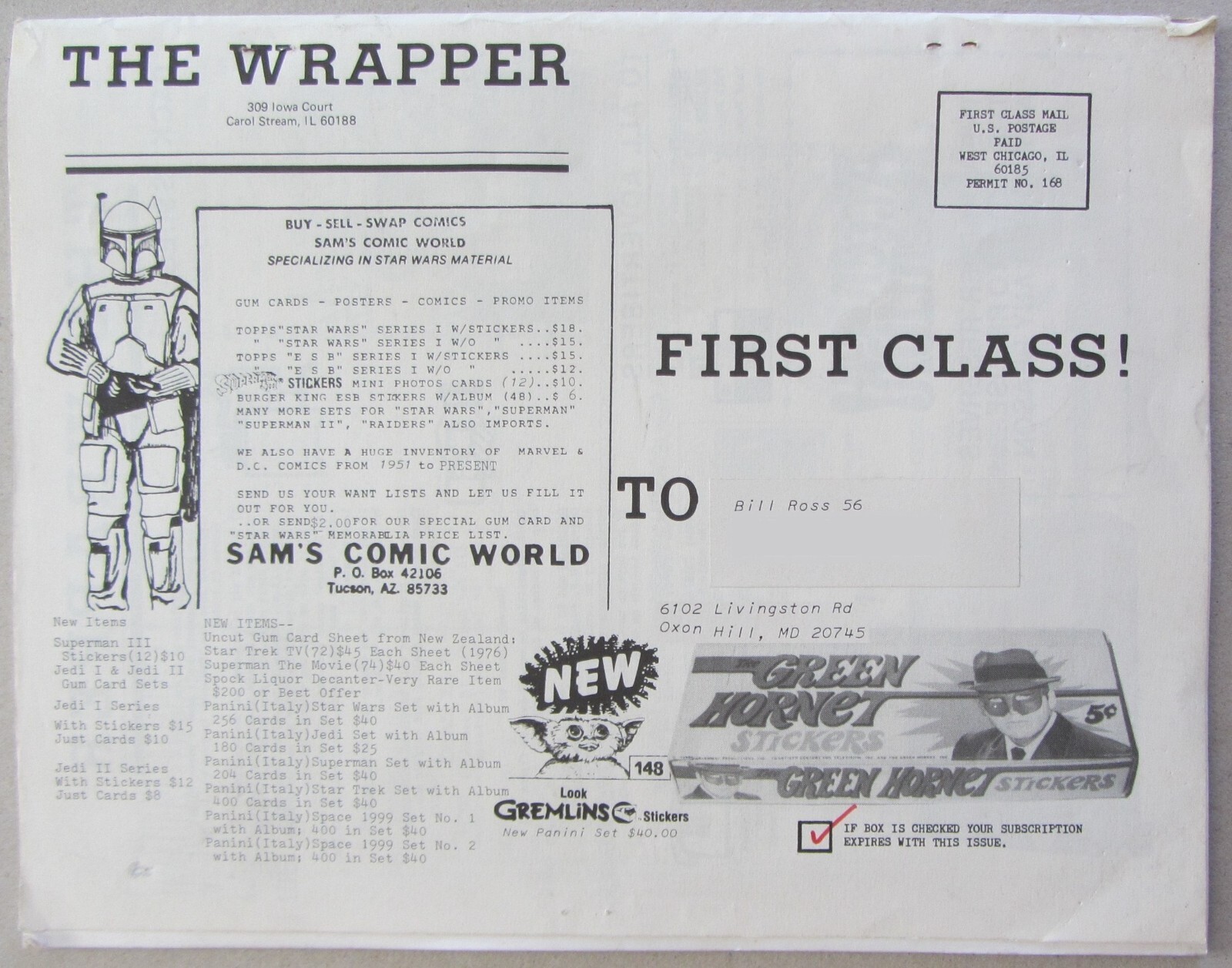 THE WRAPPER #56~JAN 1-FEB 15, 1986~NON-SPORTS TRADING CARDS ADZINE~38 PAGES~GOOD