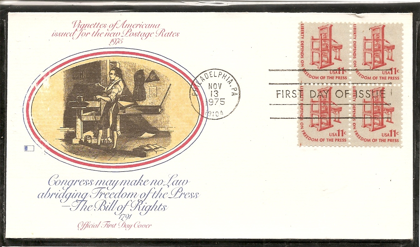 US Scott #1593 Printing Press- Americana Issue- Block Of 4, Fleetwood Cachet