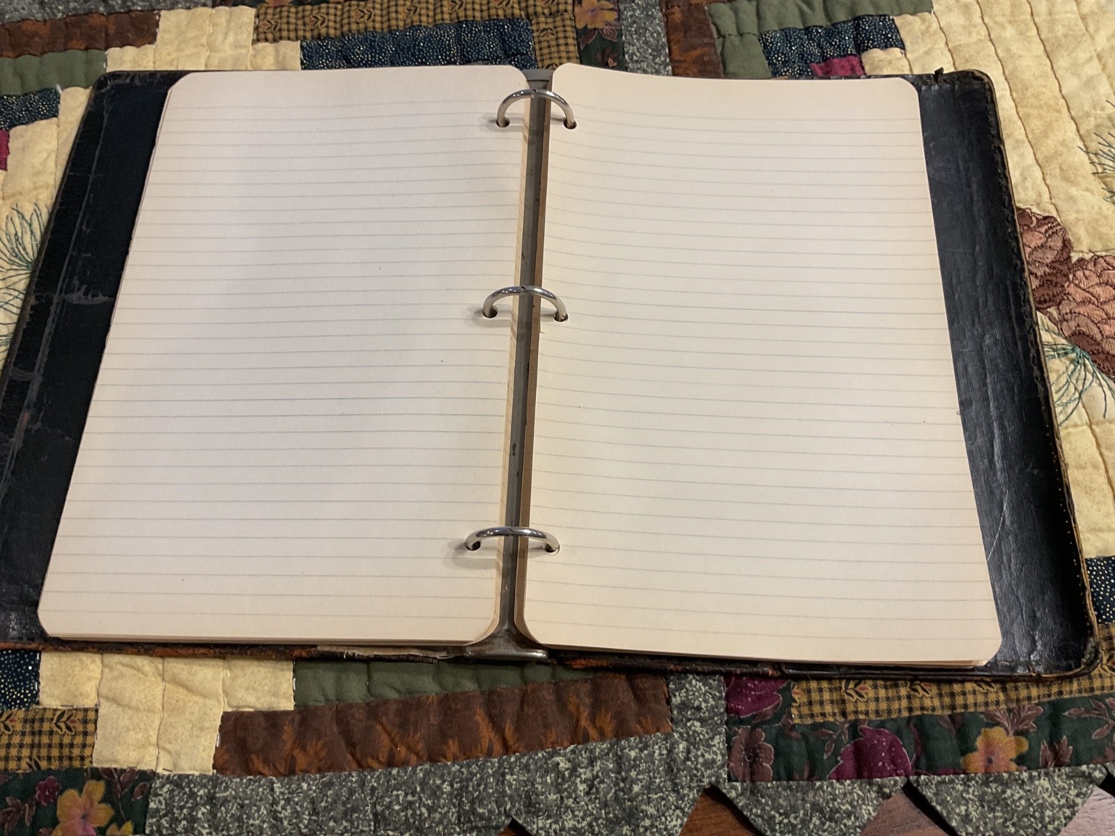 Early 1900’s Leather Bound Loose Leaf Ring Binder Ledger Notebook, Blank Pages