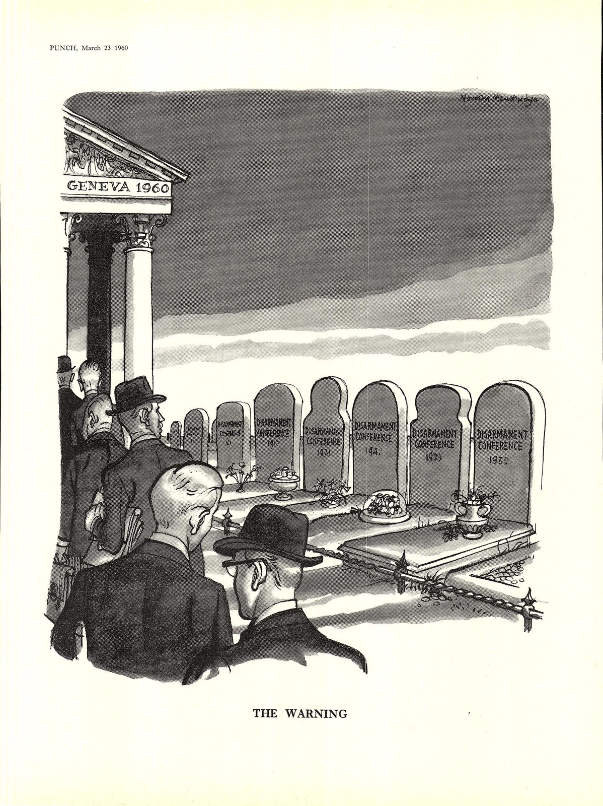 Original Punch Cartoon Print “The Warning” 1960 Geneva Disarmament Conference