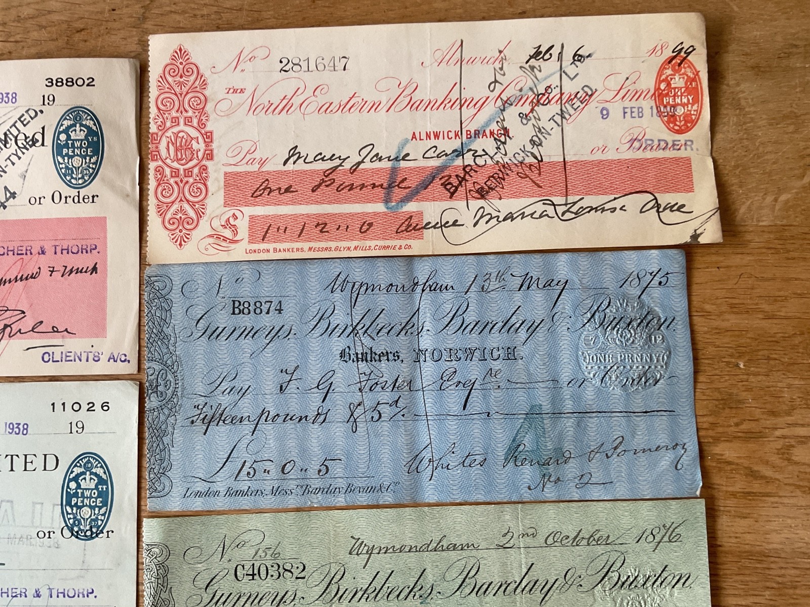 British vintage used cheques 6 items B5347