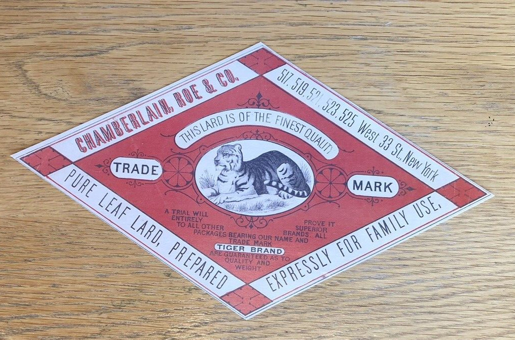 Diamond Shaped Label Chamberlain Roe Co. Pure Leaf Lard – Tiger Brand