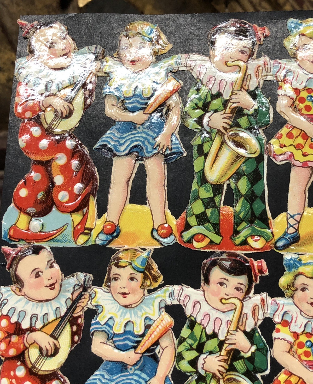 Kids in Costoms Cats ++ Die Cut Scraps Glued on Paper Double Sided L11