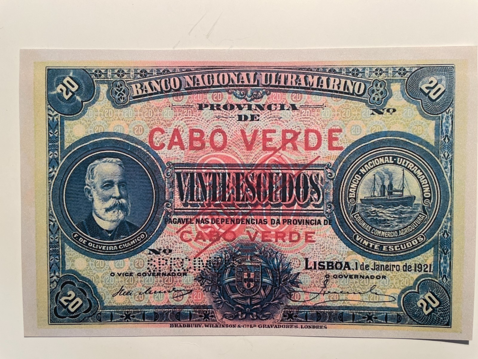 Cape Verde, Cabo Verde 20 Escudos 1921 Banknote Reproduction