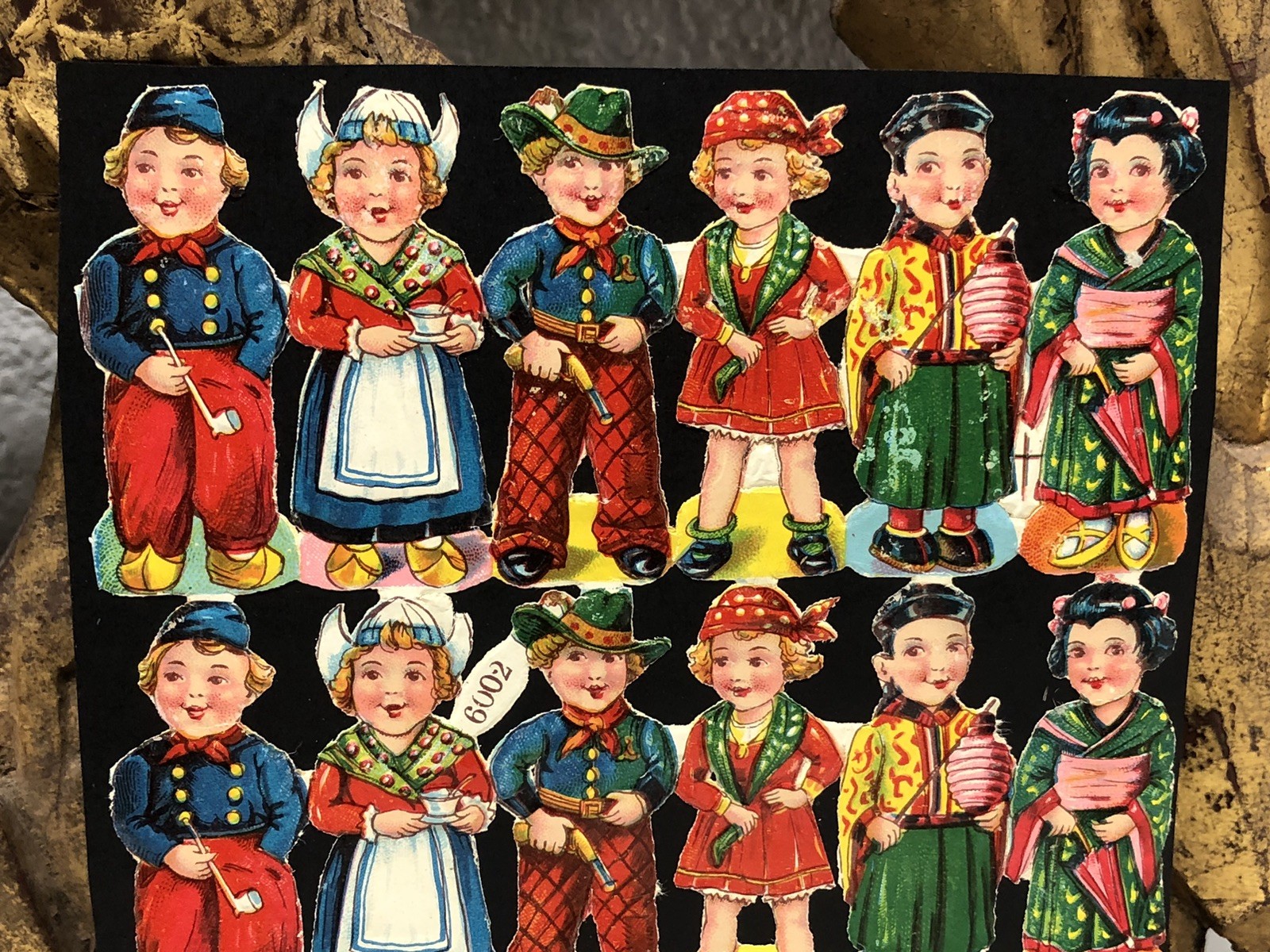 Kids in Costoms Cats ++ Die Cut Scraps Glued on Paper Double Sided L11