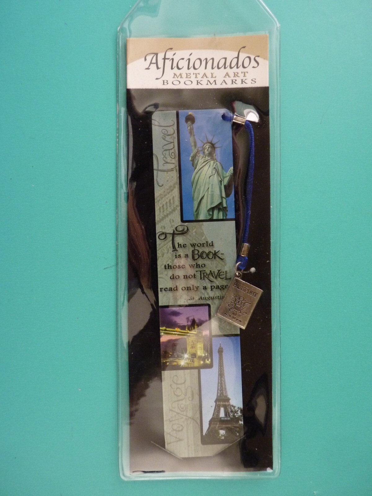 Metal Art Bookmark – Travel Theme w/Charm Tassel NIP 5.5″x1.25″ – Free Shipping