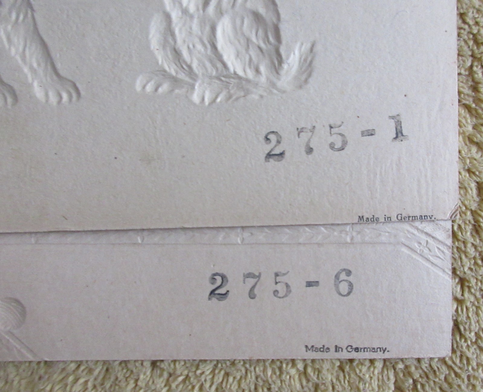 2 VINTAGE GERMAN EMBOSSED DIE CUT CALENDAR TOPS – DOG AND CATS