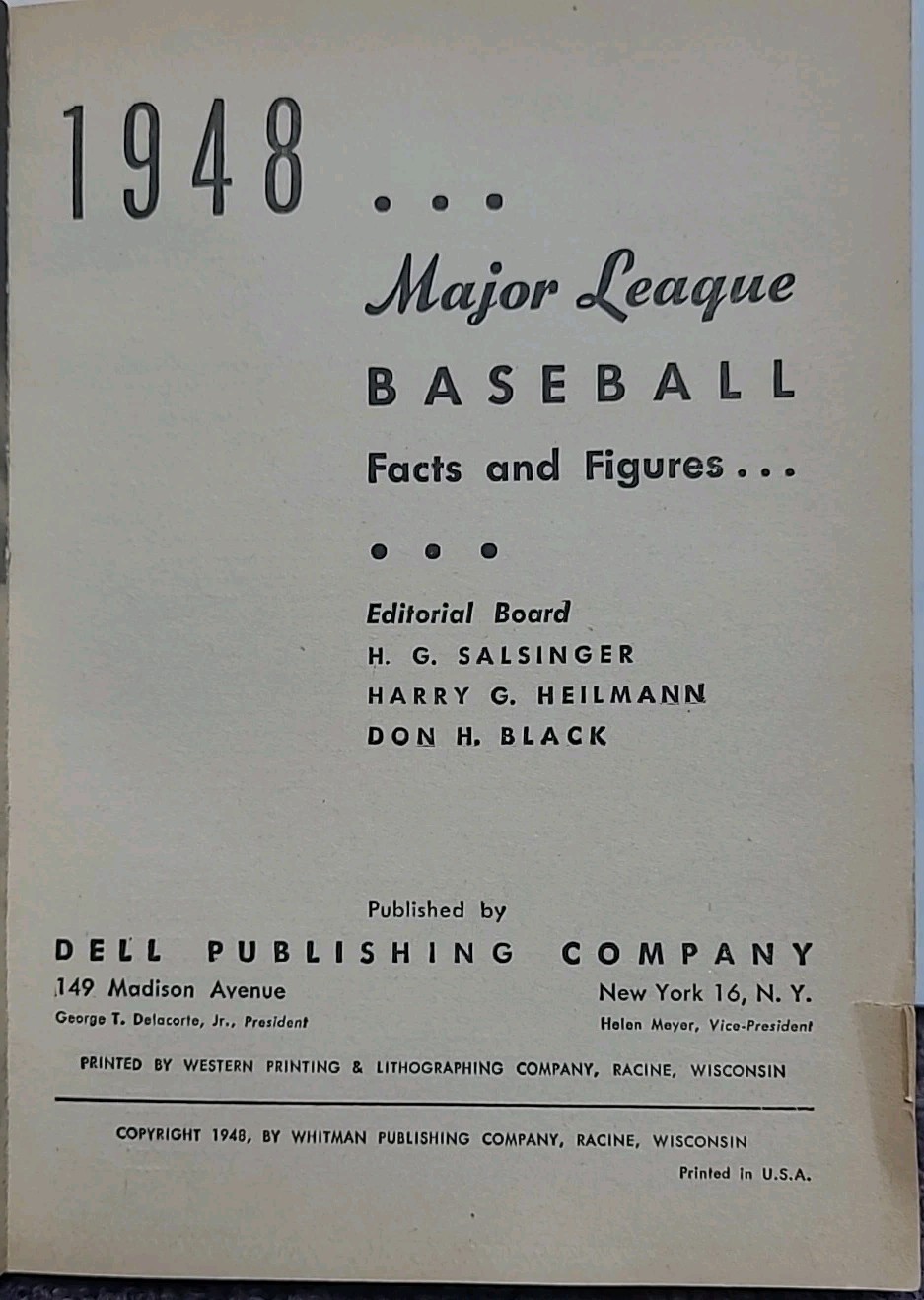 VTG 1948 Major League Baseball Facts, Figures & Official Rules PB Ted Williams