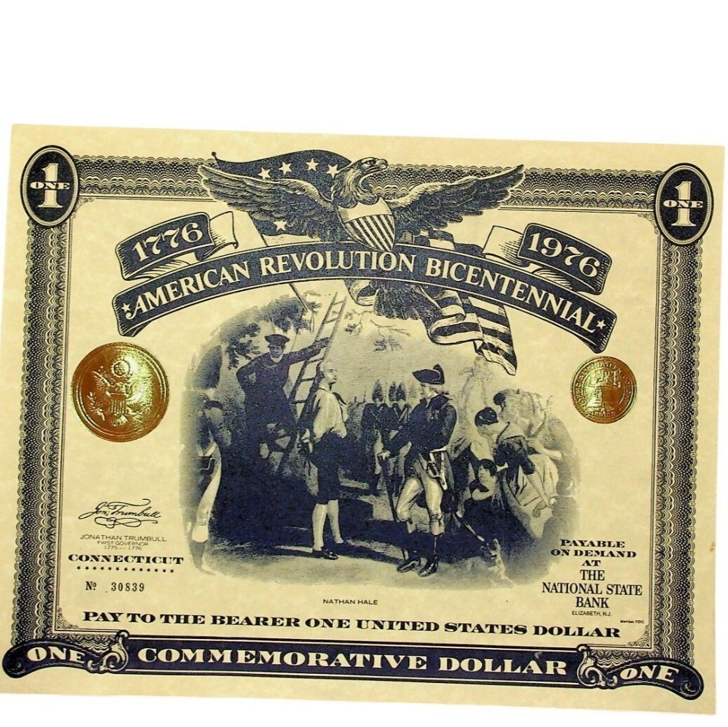 American Revolution Bicentennial Commemorative One Dollar Note 1976 Replica