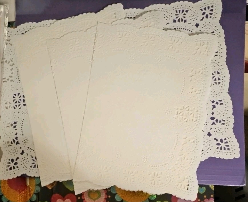 182 Paper Doilies, White, Pink, Red. Hearts, Circles, Tulips, Ovals, Rectangles