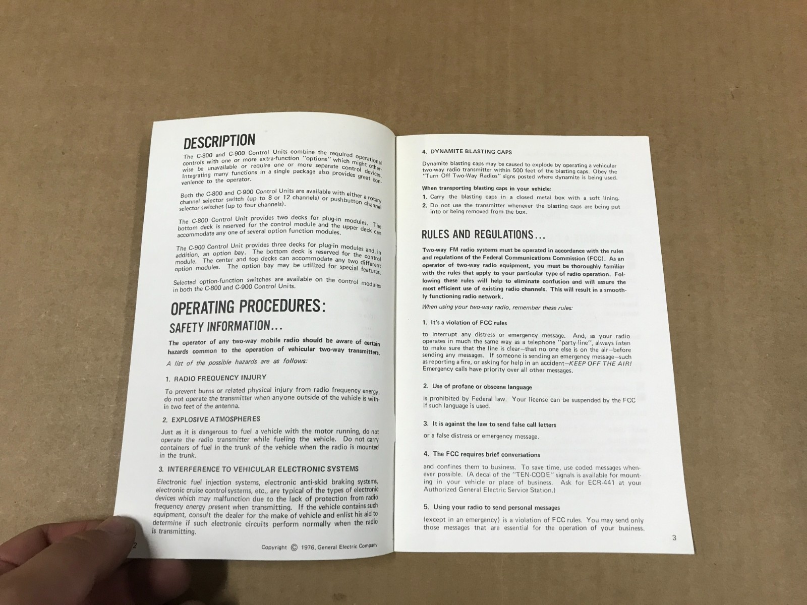 Vintage General Electric Mobile Radio – Operating Manual For C-800/900 Series