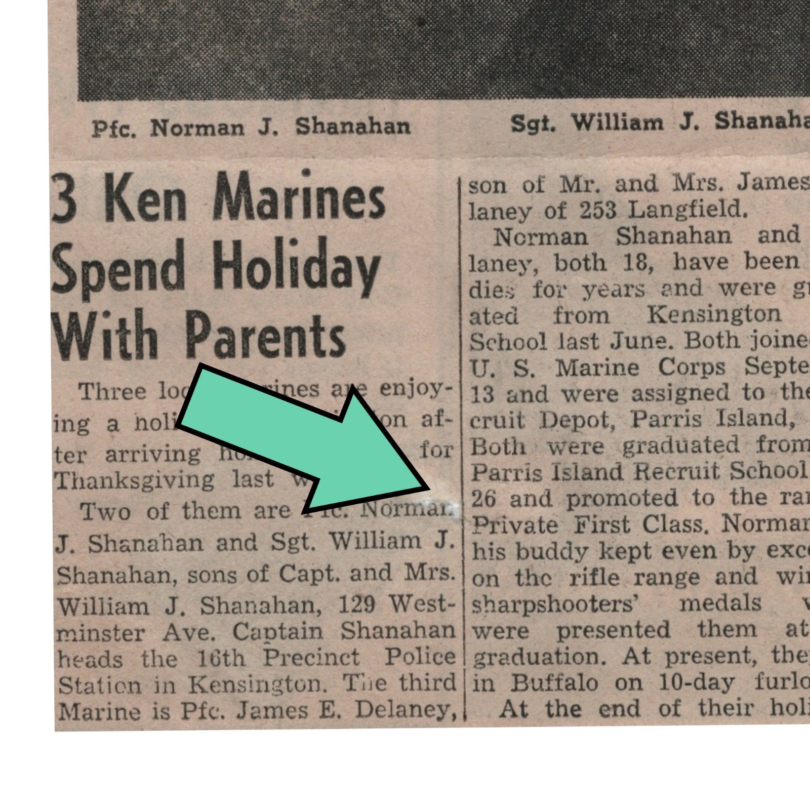 Furlough Marines 1950s Newspaper Photo James Delaney Norman William Shanahan VTG